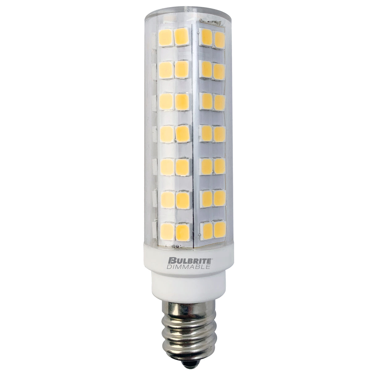 Bulbrite 6.5 Watt 120V Dimmable Clear T6 LED Mini Light Bulbs with Candelabra (E12) Base, 2700K Warm White Light, 700 Lumens