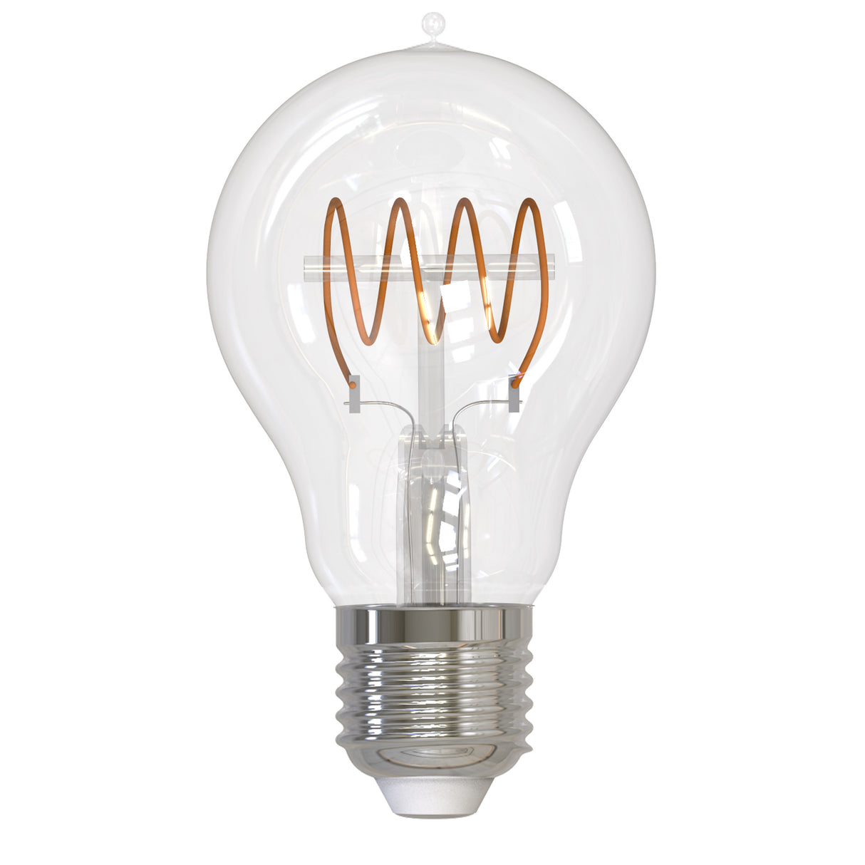 Bulbrite LED Curved Filament 4.5 Watt Dimmable A19 Light Bulb with Clear finish and Medium (E26) Base - 2100K Warm Amber Light, 350 Lumens