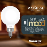 Bulbrite 776403, 5 Watt LED G16 Light Bulb, Warm Dimming 3000K (Soft White) - 1800K (Candlelight), 500 Lumens