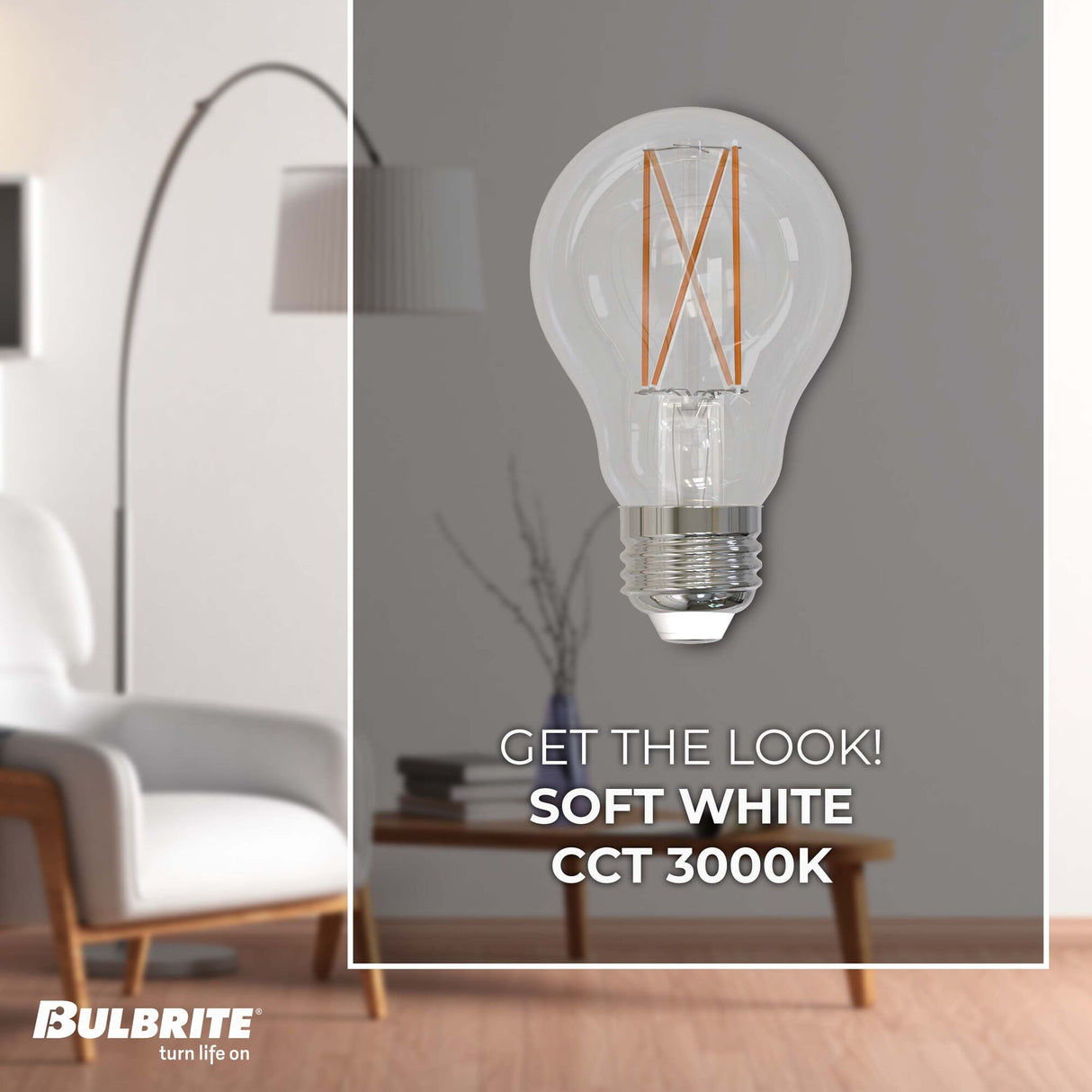 Bulbrite 8.5 Watt Dimmable Clear Filament A19 Medium (E26) LED Light Bulb - 800 Lumens, 3000K, and 90 CRI