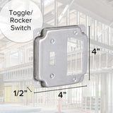 Mulberry Metal Products 11436U, 4 inch Square Galvanized Steel Toggle and Rocker Switch Electrical Box Cover