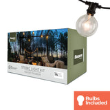 Bulbrite 14 ft, 10-Socket Decorative String Light Kit with Clear Incandescent Globe (G16) Bulbs, 14 ft, Black, 14 ft