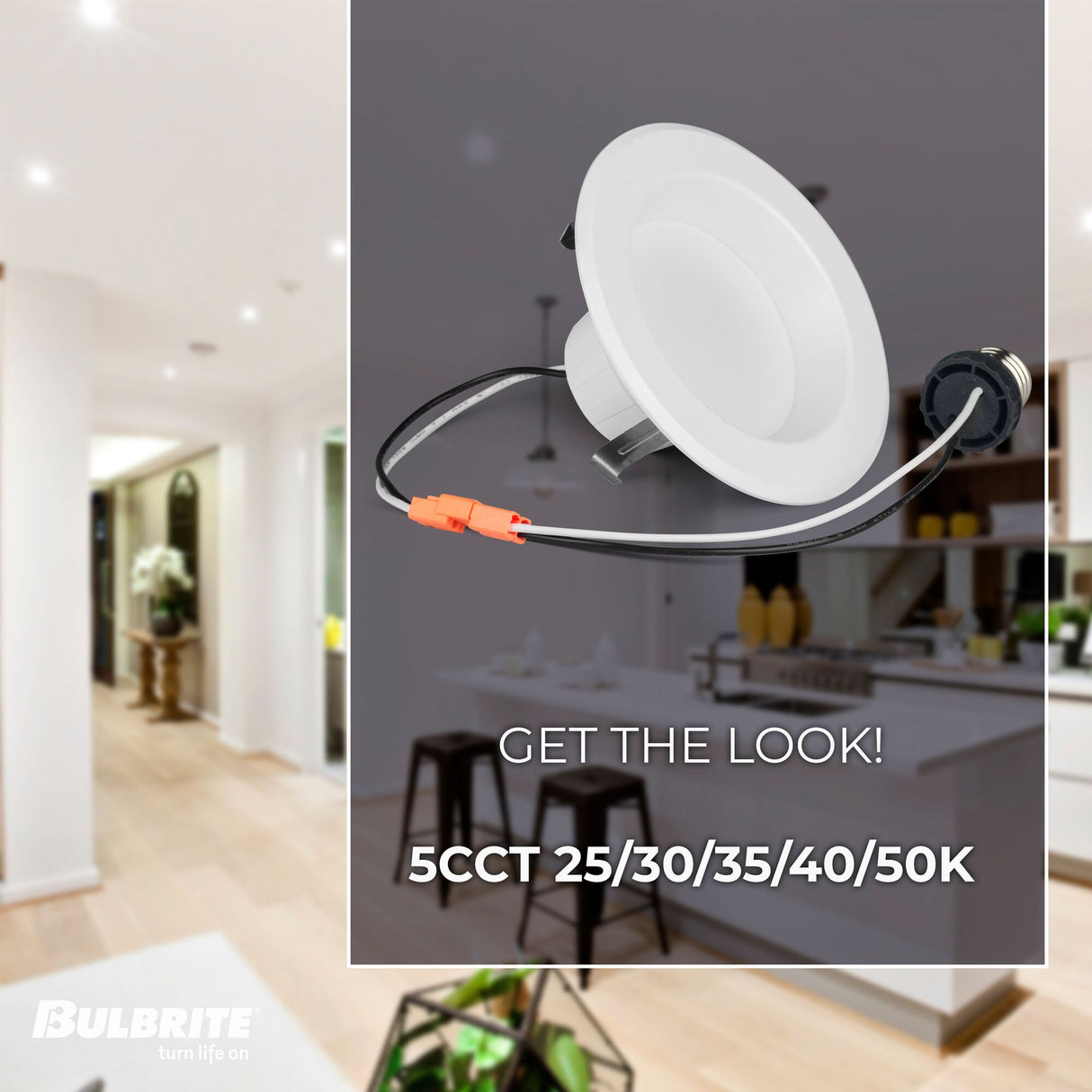 Bulbrite 12 Watt 4" Integrated LED Recessed Downlight with E26 Quick Connect Adapter, 5CCT - 27/30/35/40/50K, 1100 Lumens