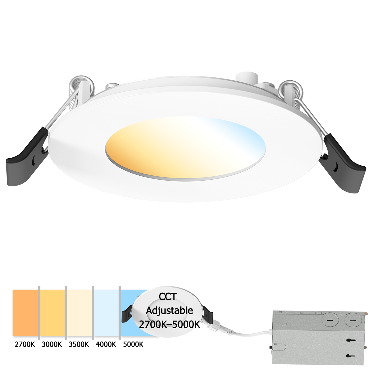 Elevate WLR3-7-CS, 3" 7W Slim Canless LED Downlight, Ultra-Thin Recessed Ceiling Light, 5CCT Selectable, IC & Wet Rated, Dimmable