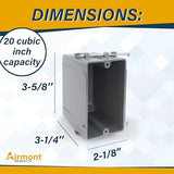 Airmont Products AP-13020 (Pack of 4) Plastic Electrical Box, Grey Outlet Box, Single Gang New Work Junction Box, Captive Nails, 20 cu. Inches, Length 3-5/8'', Width 2-1/8'', Depth 3-1/4''