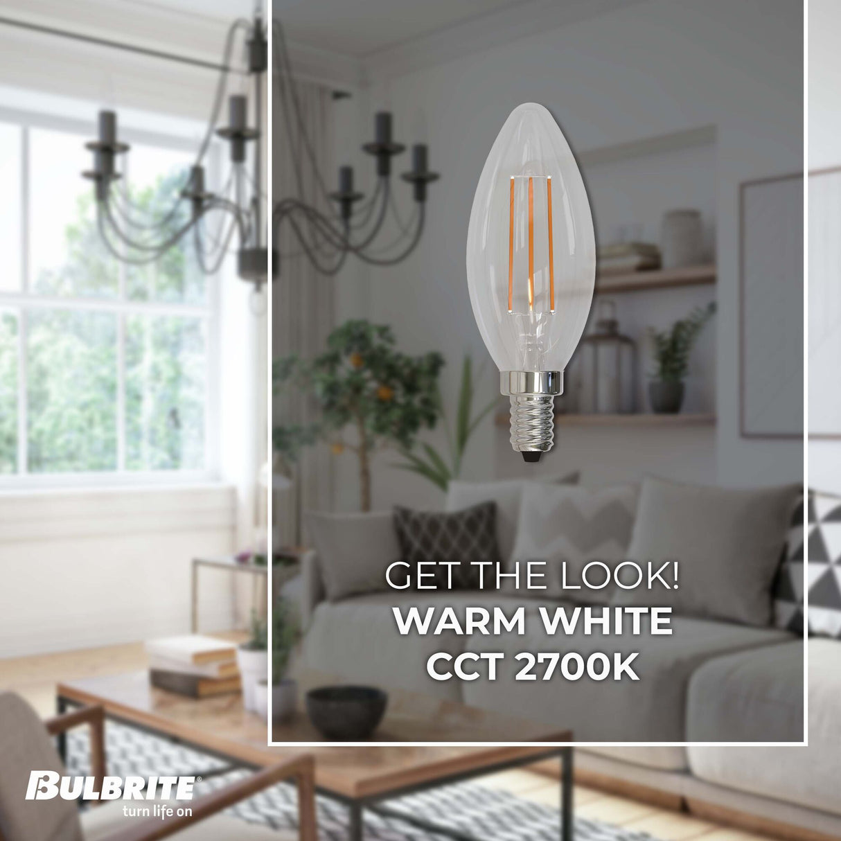 Bulbrite 5 Watt Dimmable Clear Filament B11 Candelabra (E12) LED Bulb - 500 Lumens, 2700K, and 80 CRI