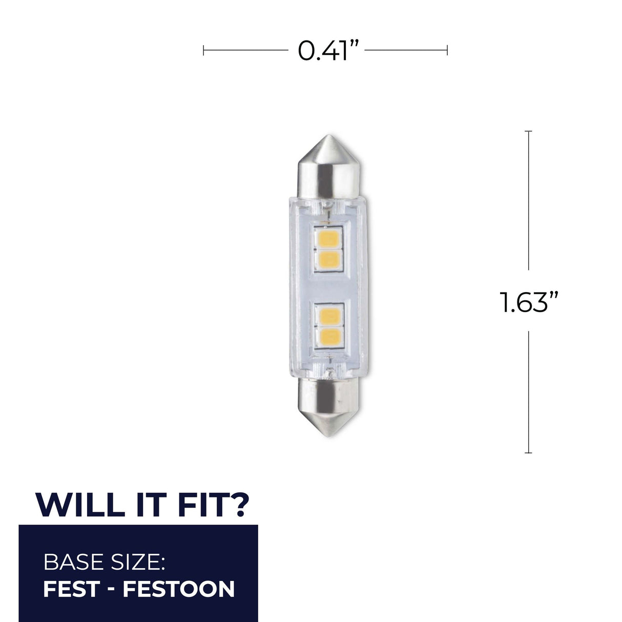 Bulbrite LED Mini T3 Non-Dimmable Festoon Base 12V Light Bulb 20 Watt Equivalent 2700K, Clear