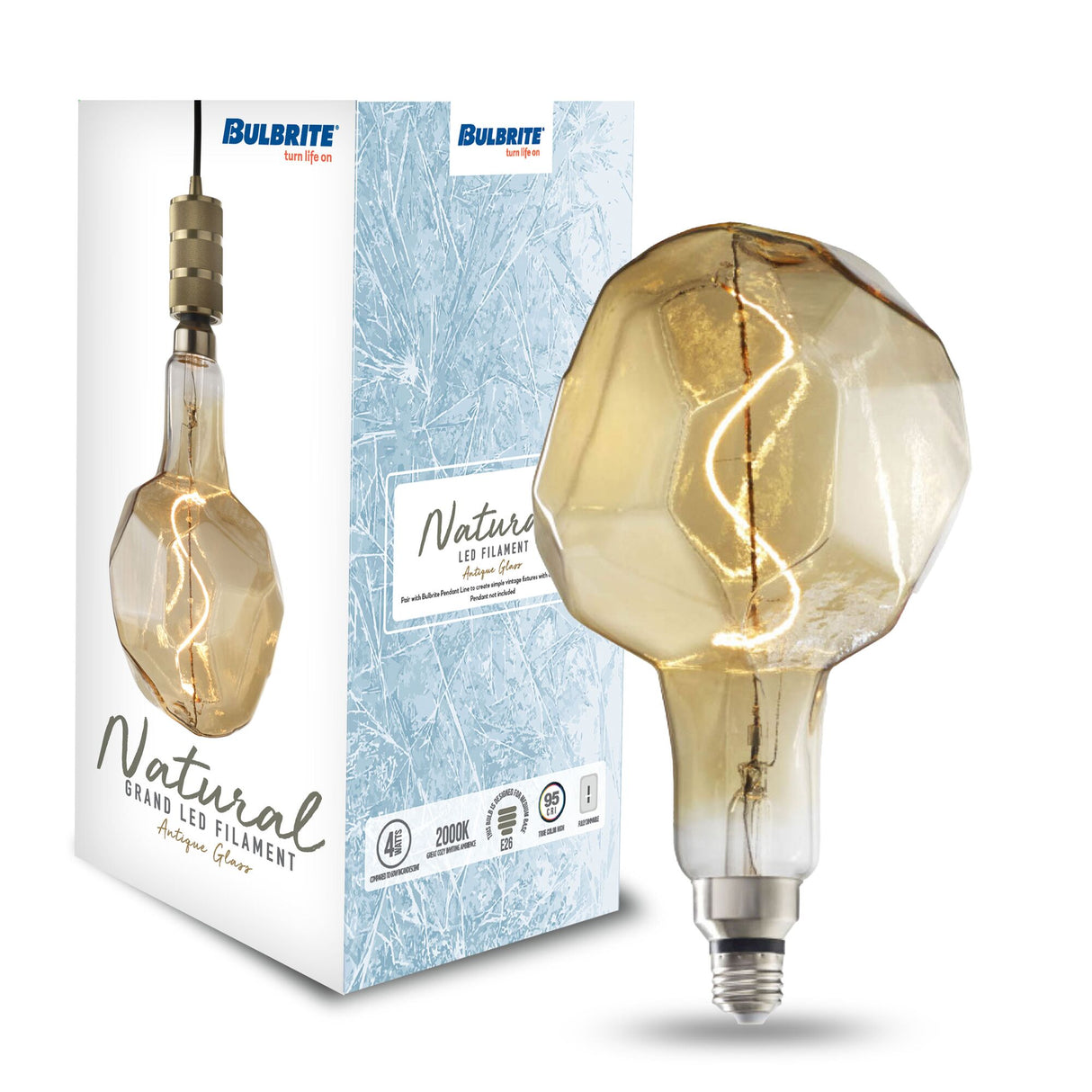 Bulbrite LED Grand Filament Nostalgic Jewel Shaped Light Bulb, 60 Watt Equivalent, Medium Base (E26),2000K, Antique