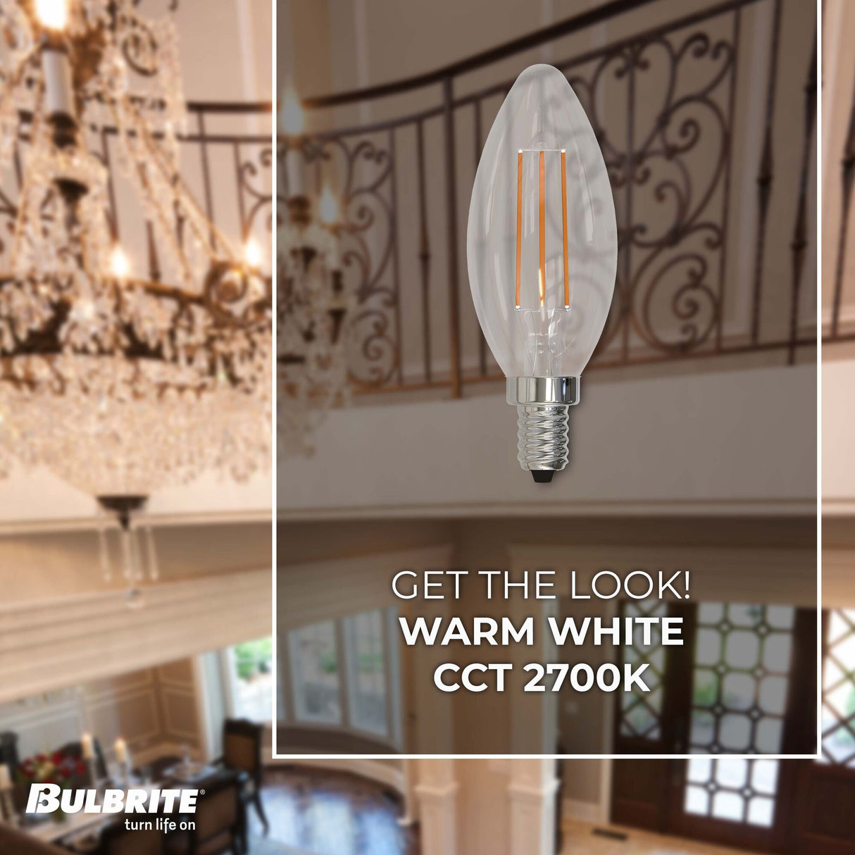 Bulbrite 4 Watt Dimmable Clear Filament B11 Candelabra (E12) LED Light Bulb - 350 Lumens, 2700K