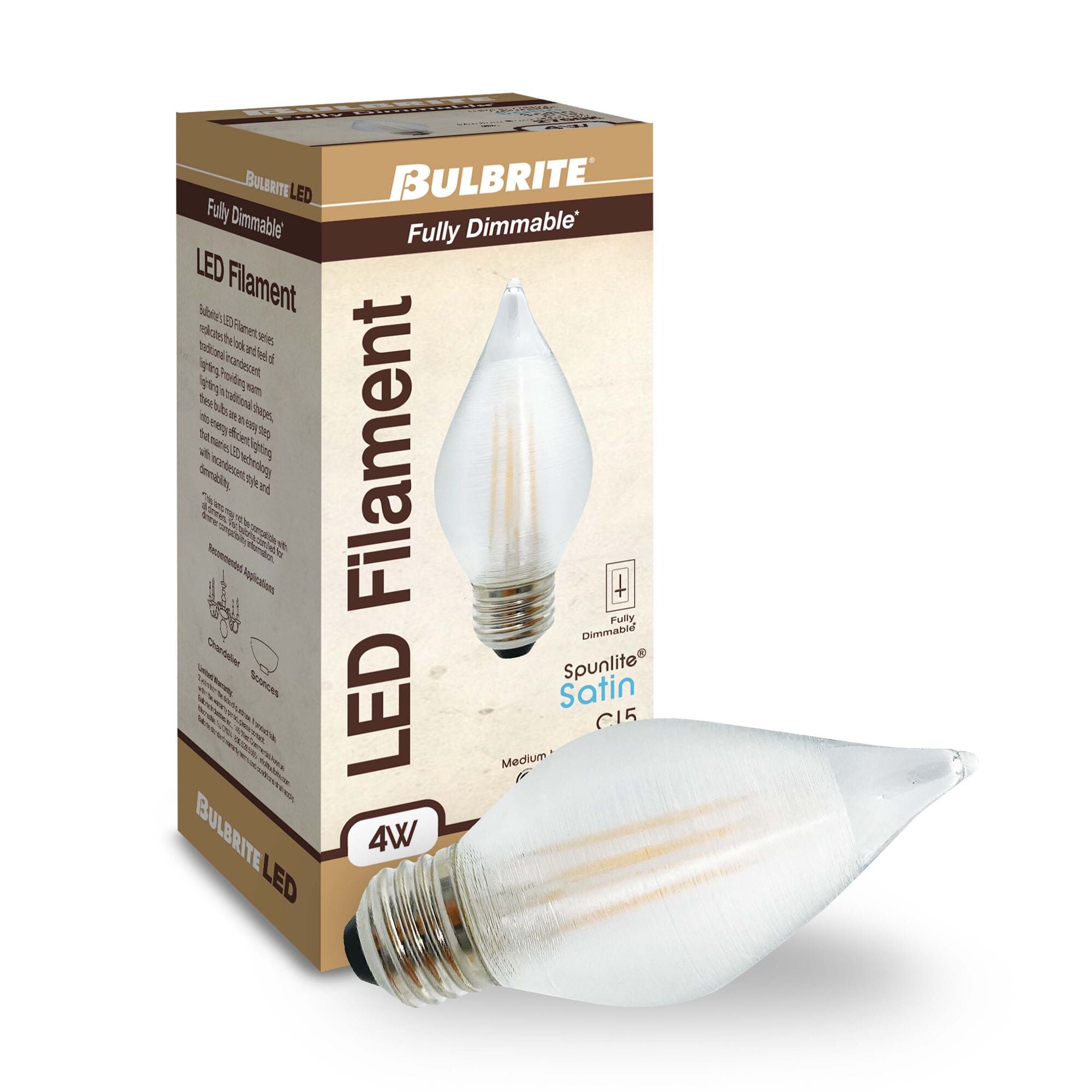 Bulbrite Spunlite 4 Watt Dimmable C15 LED Filament Light Bulb
