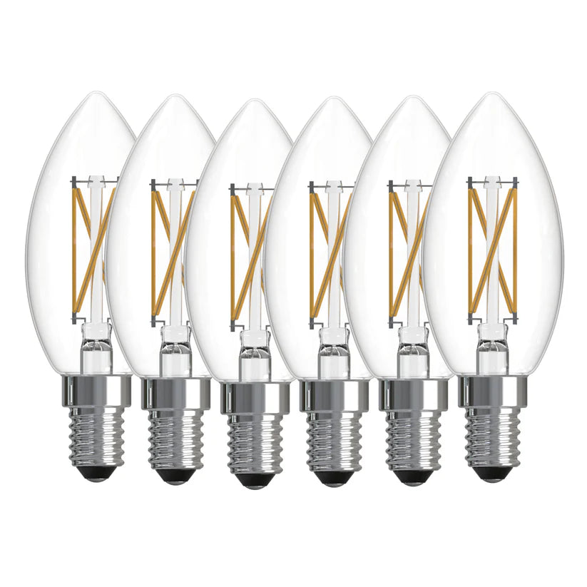 (6 Pack) Bulbrite 776230, 4-Watt B11 LED Filament Light Bulb, E12 Candelabra Base, 3000k CCT, 400 Lumen Dimmable