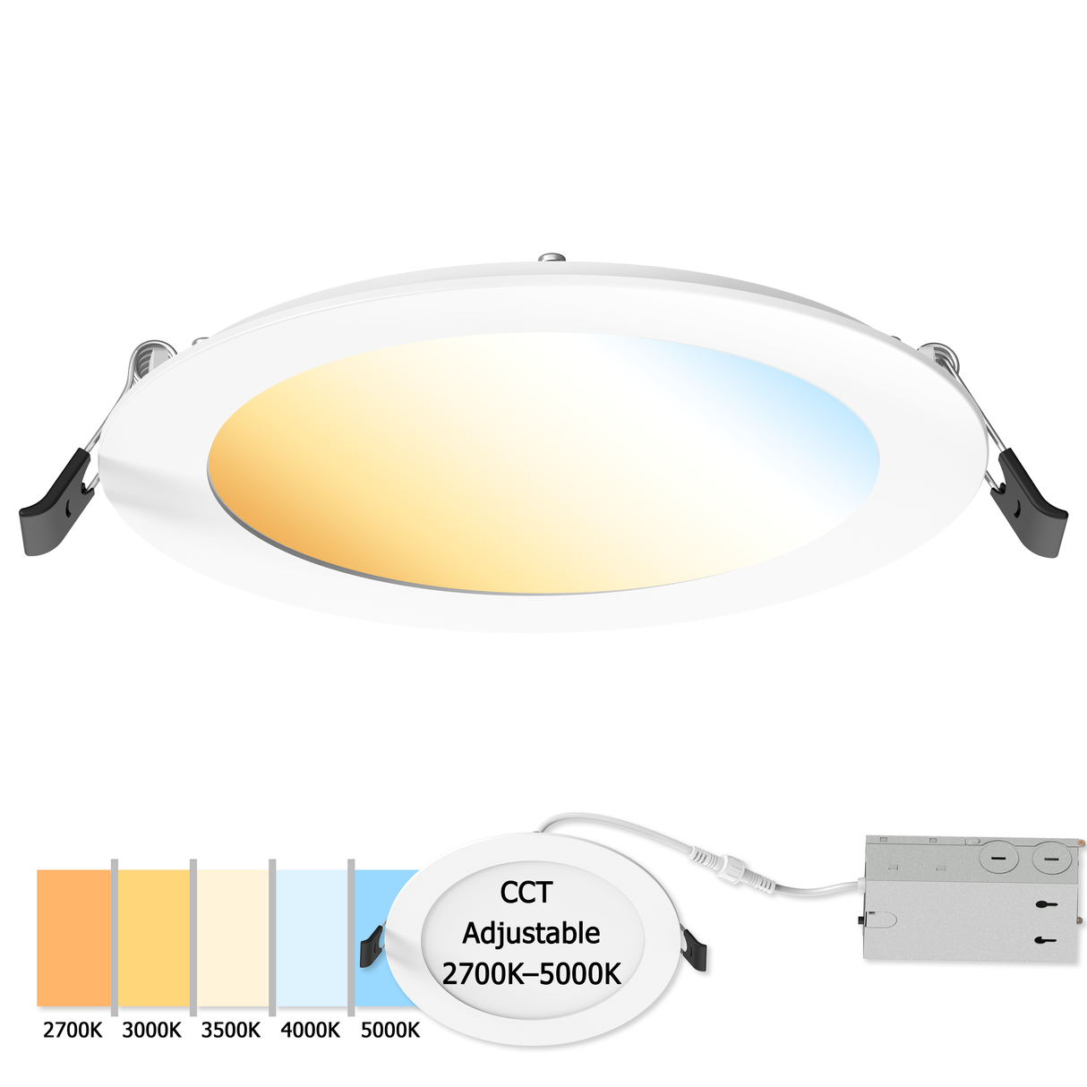 Elevate WLR6-13-CLS, 6" Slim Canless LED Downlight, 7W/9W/12.5W Selectable, Ultra-Thin Recessed Ceiling Light, 5CCT Selectable, IC & Wet Rated, Dimmable, High Ceilings