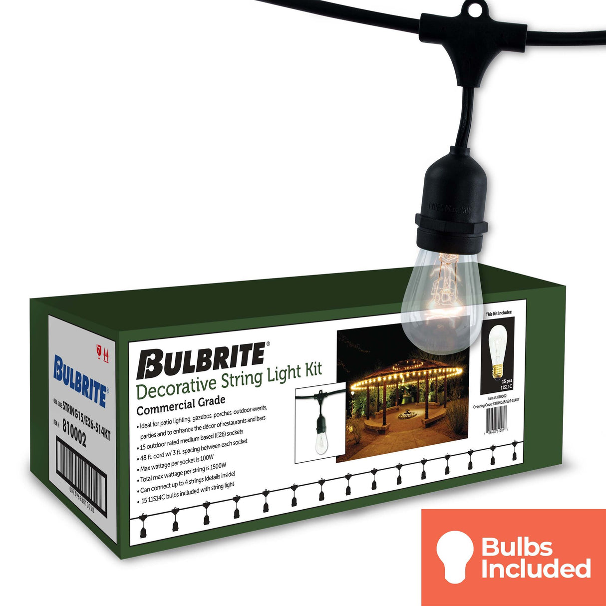 Bulbrite 48-foot String Light Kit with Clear Vintage Style S14 Incandescent Light Bulbs