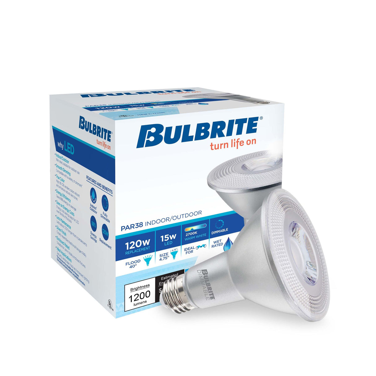 Bulbrite LED PAR38 Light Bulb with E26 base, 2700K, 1200 Lumens