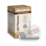 Bulbrite 8.5 Watt Dimmable Clear Filament A19 Medium (E26) LED Bulb - 1100 Lumens, 2700K, and 80 CRI