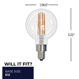 Bulbrite LED Filament 4 Watt Dimmable G16 Light Bulb with a Clear finish and Candelabra (E12) Base - 3000K Soft White Light, 350 Lumens