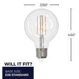 Bulbrite 776750, LED Filament 8.5 Watt Dimmable Globe G25 Light Bulb with Clear finish and Medium (E26) Base - 3000K Soft White Light, 800 Lumens