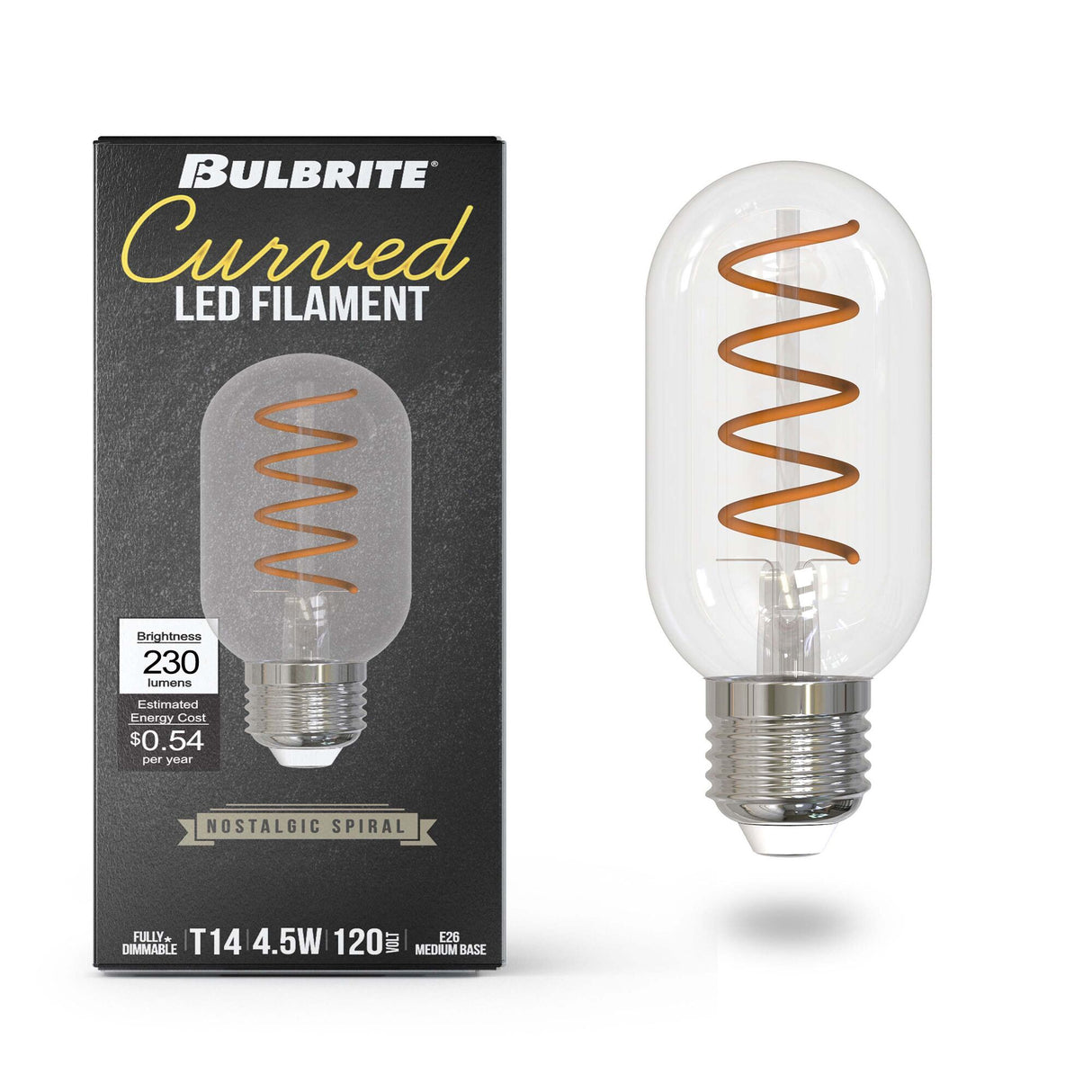 Bulbrite 4 Watt Dimmable Antique Nostalgic Curved Filament T14 Medium (E26) LED Bulb - 2200K and 85 CRI