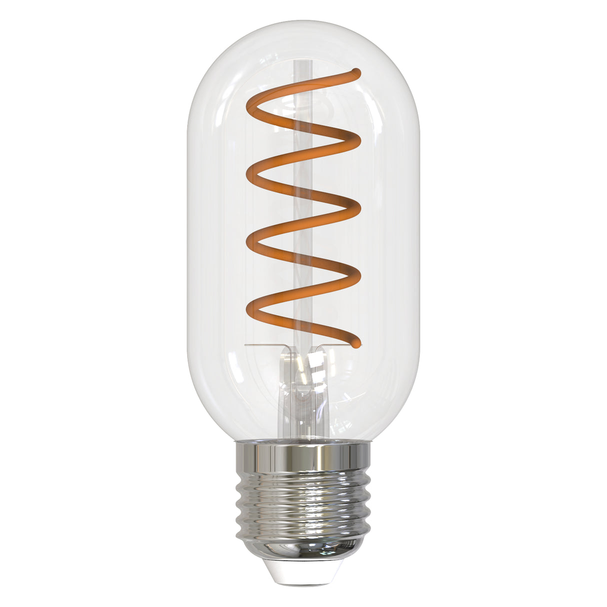 Bulbrite LED Curved Filament 4.5 Watt Dimmable Tubular T14 Light Bulb with Clear finish and Medium (E26) Base - 2100K Warm Amber Light, 350 Lumens