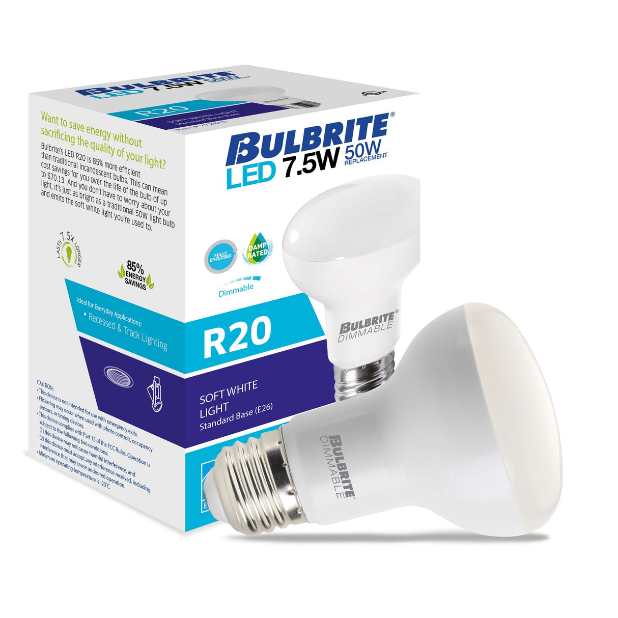 Bulbrite LED Filament 7.5 Watt Dimmable R20 Light Bulbs with Frost Glass Finish and Medium (E26) Base - 3000K (Soft White Light), 525 Lumens