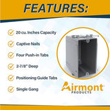 Airmont Products AP-13020 (Pack of 4) Plastic Electrical Box, Grey Outlet Box, Single Gang New Work Junction Box, Captive Nails, 20 cu. Inches, Length 3-5/8'', Width 2-1/8'', Depth 3-1/4''