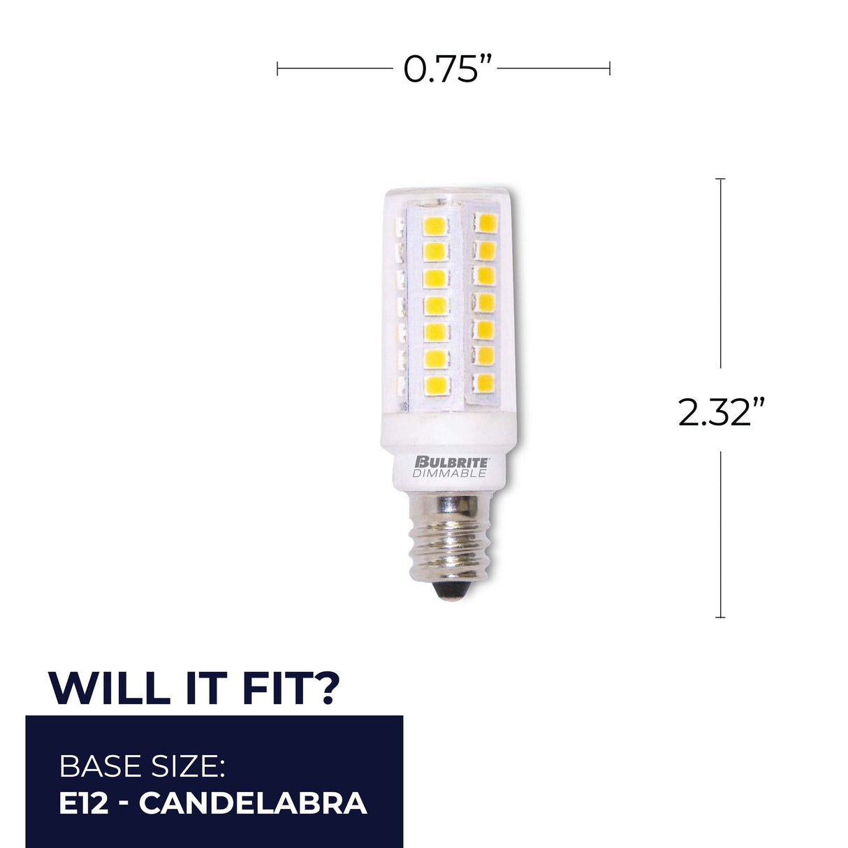 Bulbrite 5-Watt T6 LED Light Bulb, Dimmable (550 Lumen, 2700K Warm White, 25000hrs) E12 Base