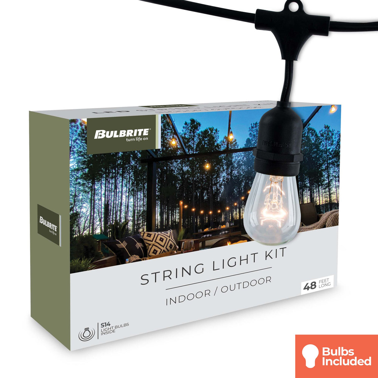 Bulbrite 48-foot String Light Kit with Clear Vintage Style S14 Incandescent Light Bulbs