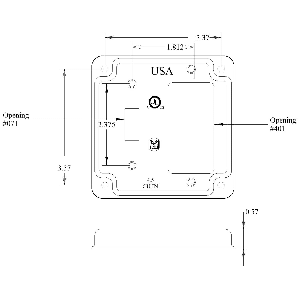 Mulberry Metal Products 11436U, 4 inch Square Galvanized Steel Toggle and Rocker Switch Electrical Box Cover