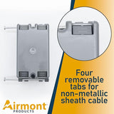 Airmont Products AP-13020 (Pack of 4) Plastic Electrical Box, Grey Outlet Box, Single Gang New Work Junction Box, Captive Nails, 20 cu. Inches, Length 3-5/8'', Width 2-1/8'', Depth 3-1/4''