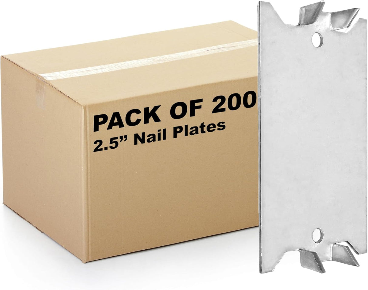 (200 Pack) Airmont Products AP-12061, Safety Nail Plate for Wood Studs 16-Gauge Steel, 1.5 x 2.5 Inch, Protect Plumbing and Wiring, Sharp Pointed Prongs, Anti-Nail Protection Plate Shield, Made in USA