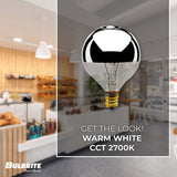 Bulbrite 40 Watt Incandescent G16.5 Globe Bulb, Half Chrome Dimmable Candelabra Screw Base (E12) Warm White Light Bulb'