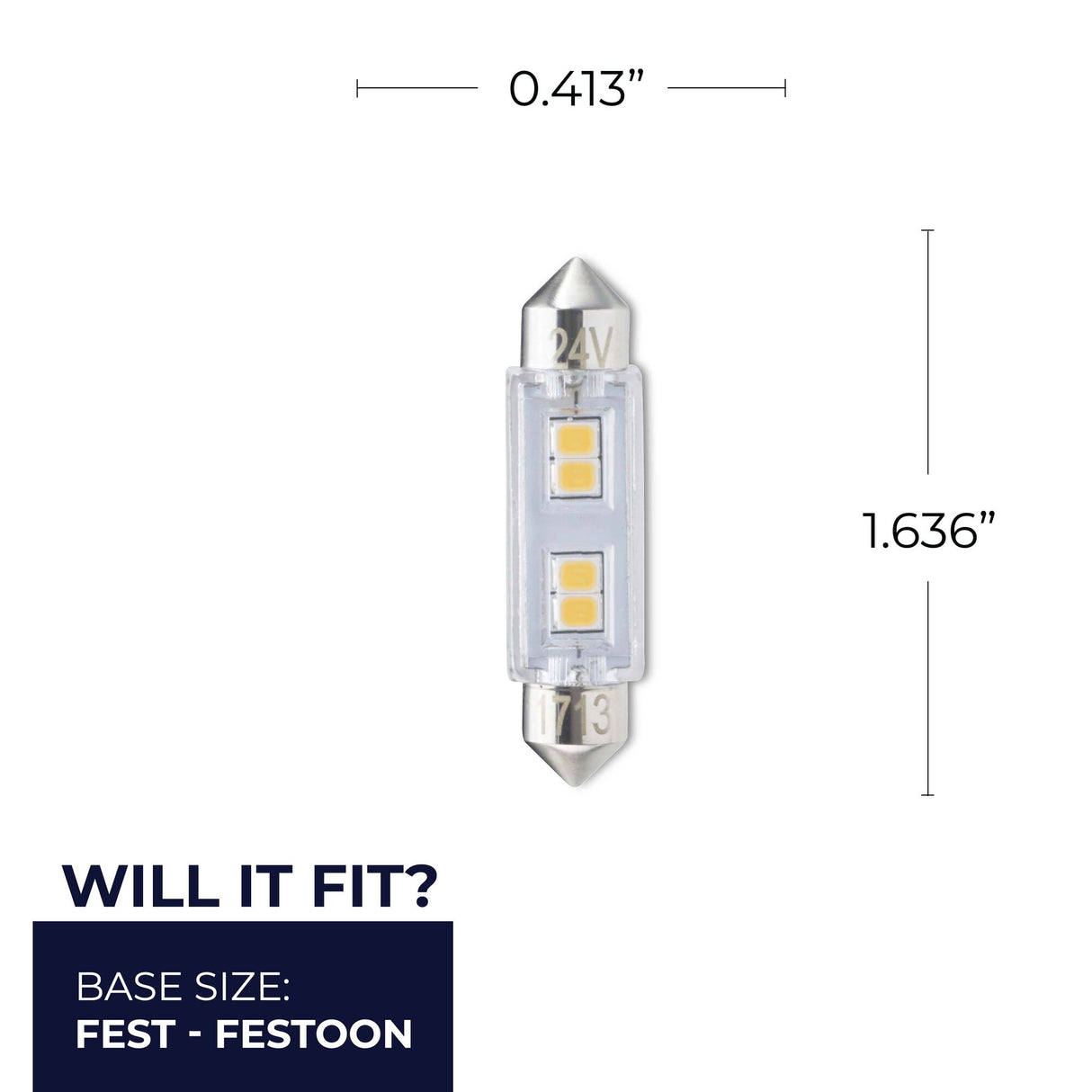 Bulbrite LED Mini T3 Non-Dimmable Festoon Base 24V Light Bulb 20 Watt Equivalent 3000K, Clear , Soft White