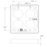 Mulberry Metal Products 11411U, 4 inch Square Double Duplex Receptacle Electrical Box Cover, Exposed Work, Galvanized Steel