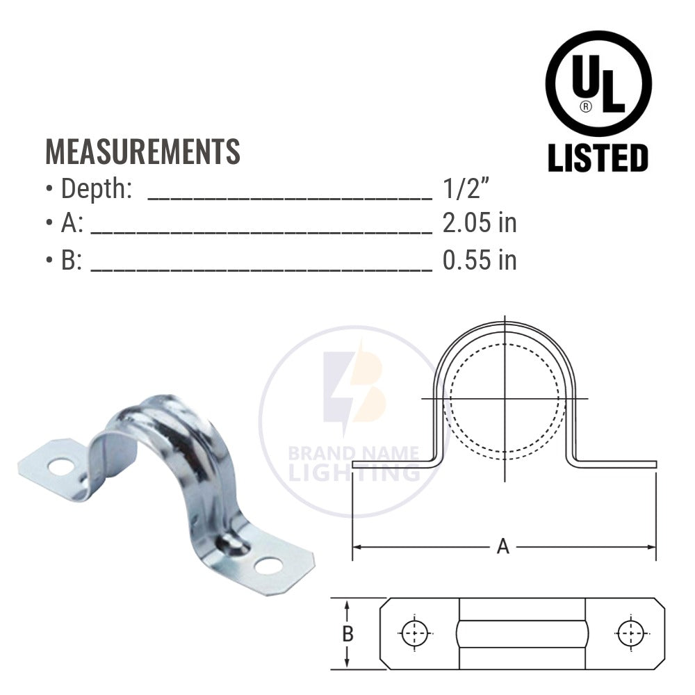 Ammo Electric, ARTHS-50, EMT 1/2 Inch Two Hole Steel Pipe Straps