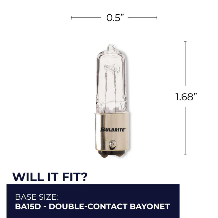 Bulbrite 613050, Halogen T4 Double-Contact Bayonet Base (BA15D) Light Bulb, 50 Watt, Clear