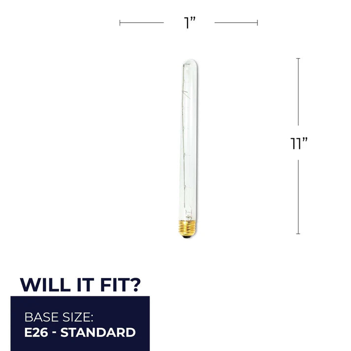 Bulbrite 705140, Incandescent Dimmable 40 Watt T8 Tubular Light Bulbs with Clear Glass Finish and Medium (E26) Screw Base (E26), 2700K (Warm White Light)