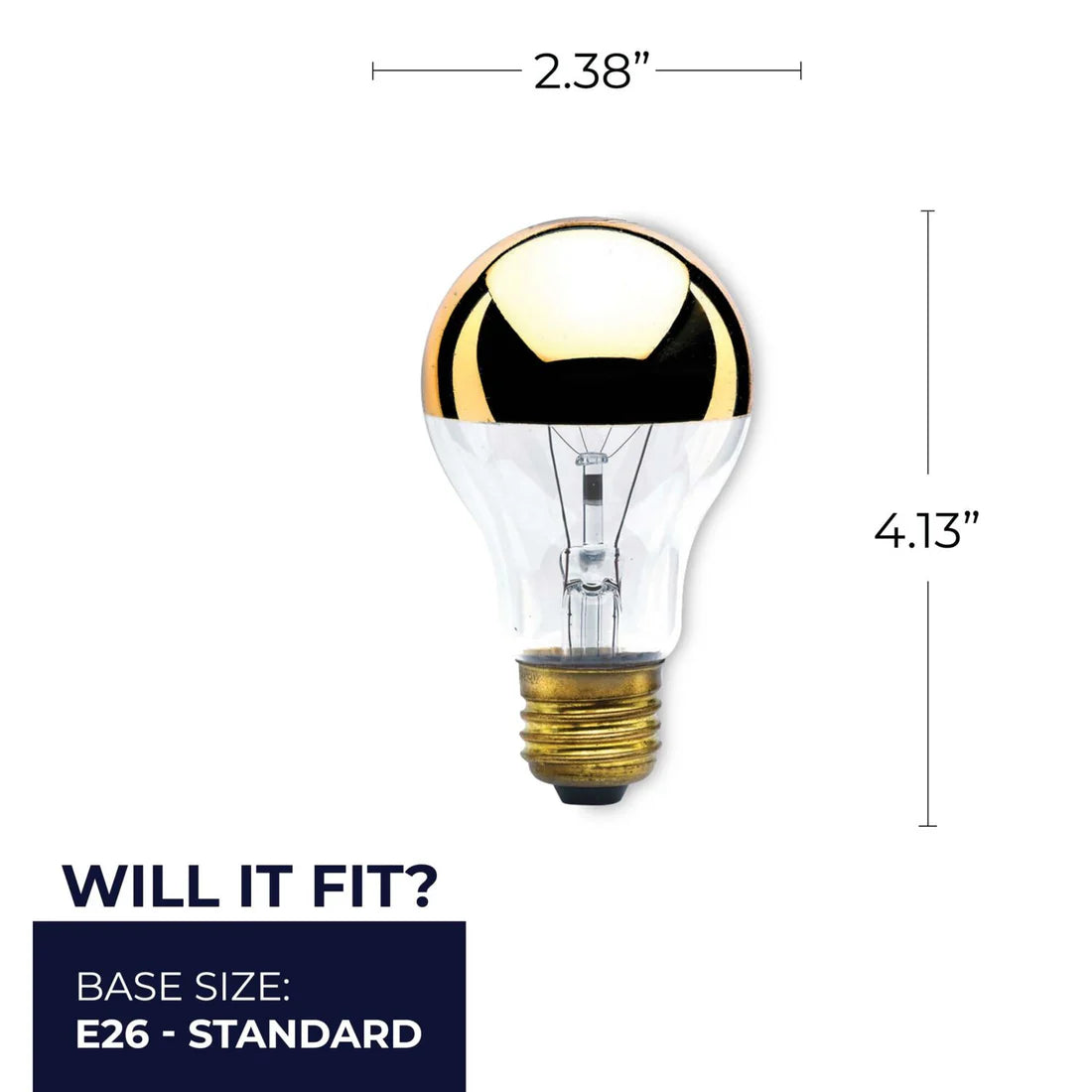 Bulbrite 712416, 60-Watt Warm White Light A19 (E26) Medium Screw Base Dimmable Half Gold Incandescent Light Bulb, 2700K