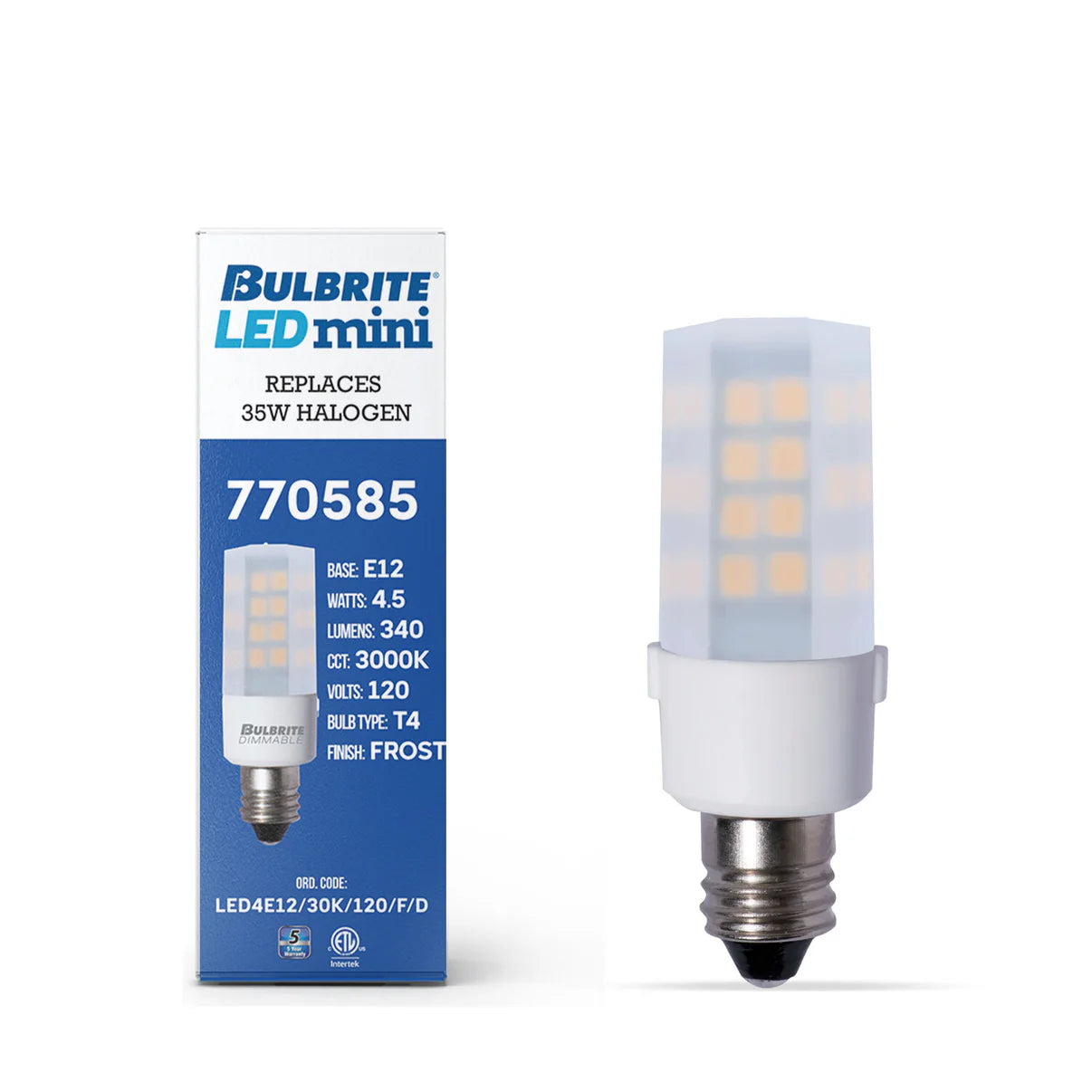 Bulbrite 770585, LED 120-Volt T6 Specialty Mini Bulbs with Candelabra (E12) Screw Base, 4.5 Watt, 3000K (Soft White Light)