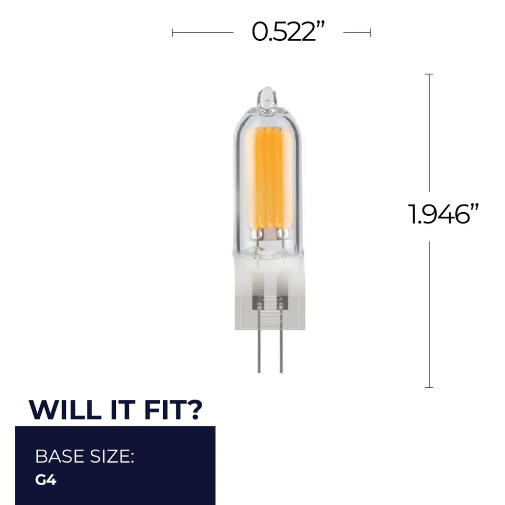 Bulbrite 770649, LED Filament 1.8 Watt Dimmable T5 Light Bulb with Clear finish and (G4) Base - 2700K Warm White Light, 140 Lumens