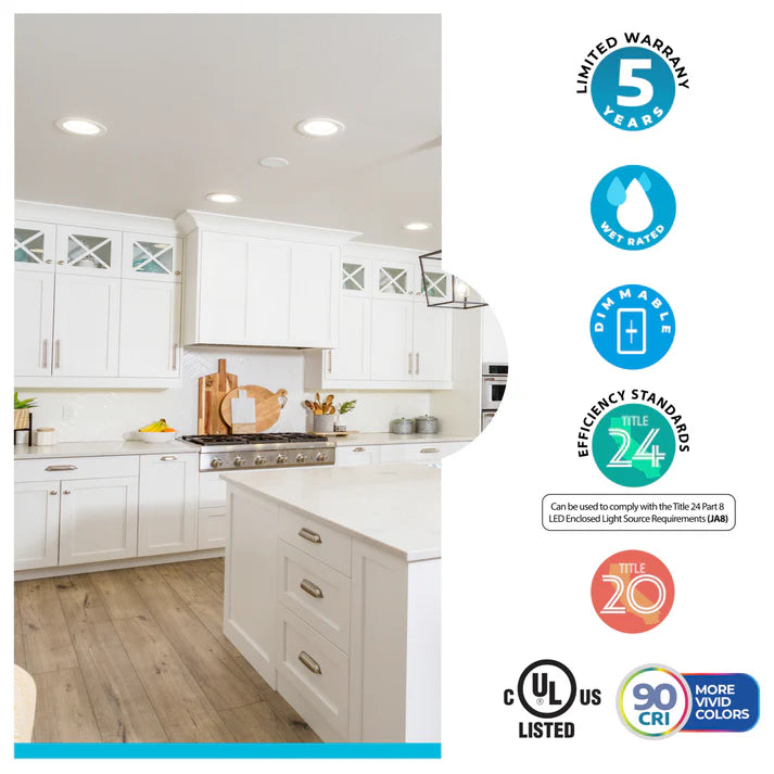 Bulbrite 773167, 14 Watt Adjustable 5/6"Integrated LED Recessed Downlight with E26 Quick Connect Adaptor, 4000K Cool White Light, 1100 Lumens