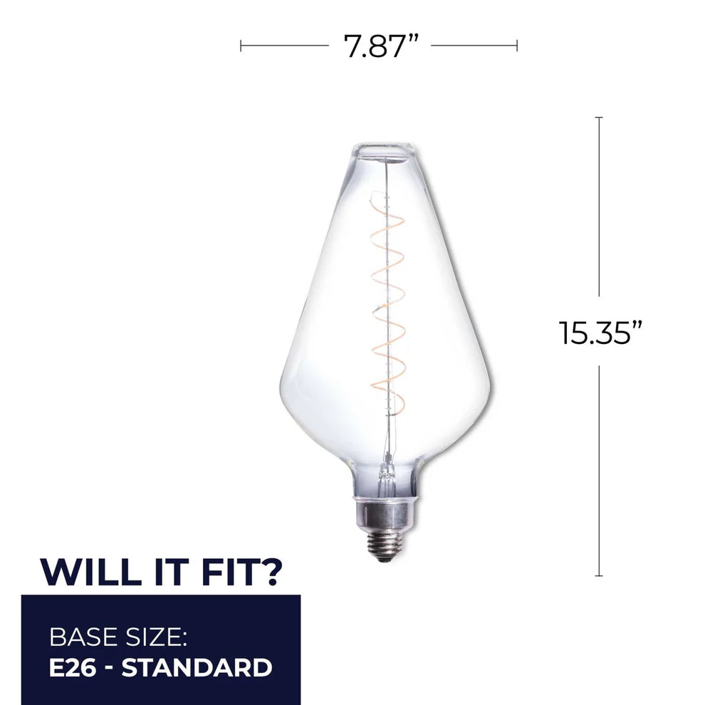 Bulbrite 776305, LED Grand Spiral Filament Diamond Shaped Light Bulb, Medium Base (E26),1-Pack, Clear