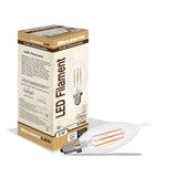 Bulbrite 776741, LED Filament 5 Watt Dimmable CA10 Light Bulb with Clear finish and Candelabra (E12) Base - 2700K Warm White Light, 500 Lumens
