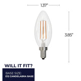 Bulbrite 776756, B11 Filament LED Light Bulb, Candelabra Screw Base (E12) In A Clear Finish - 4 Watt Dimmable - 350 Lumens, 2700K