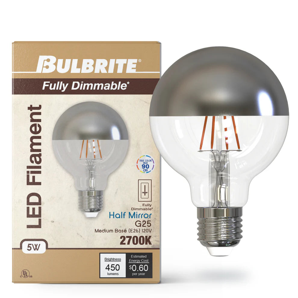 Bulbrite 776870, 5-Watt LED G25 Light Bulb, 2700k Half Chrome Mirror, E26 Base