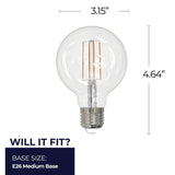 Bulbrite 776979, LED Filament 8.5 Watt Dimmable G25 Light Bulb with Clear finish and Medium (E26) Base - 5000K Soft Daylight, 800 Lumens