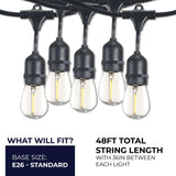 Bulbrite 48-foot String Light Kit with Clear Shatter Resistant Vintage Style S14 LED Light Bulbs
