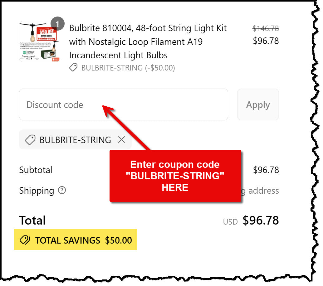 Bulbrite 810004, 48-foot String Light Kit with Nostalgic Loop Filament A19 Incandescent Light Bulbs