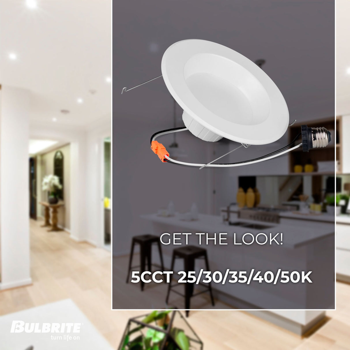 Bulbrite 14 Watt Adjustable 5/6" Integrated LED Recessed Downlight with E26 Quick Connect Adapter, 5CCT - 27/30/35/40/50K, 1100 Lumens