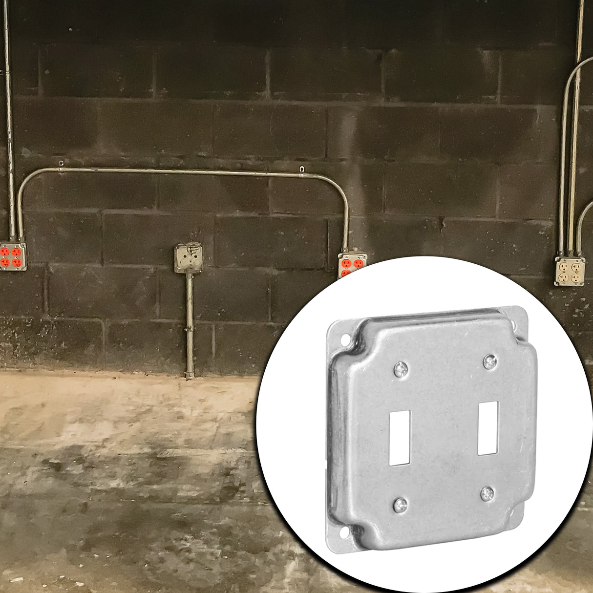 Mulberry Metal Products 11410U, 4 inch Square Galvanized Steel Double Toggle Switch Electrical Box Cover