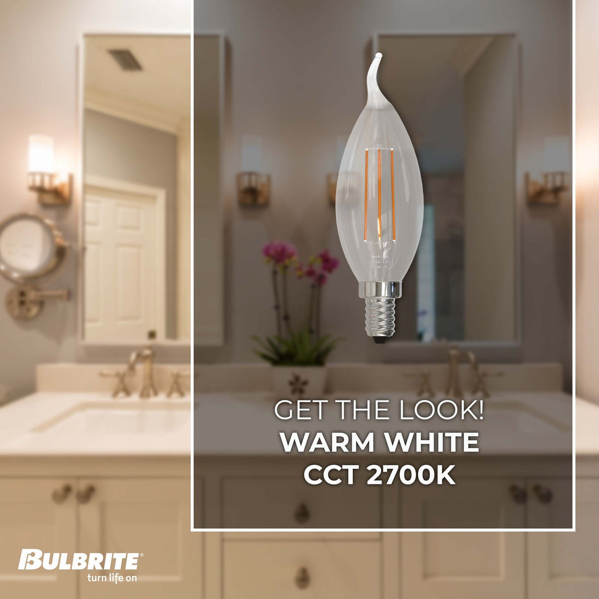 Bulbrite 776859, 4.5 Watt Dimmable Clear Filament CA10 Candelabra (E12) LED Bulb - 350 Lumens, 2700K, and 90 CRI